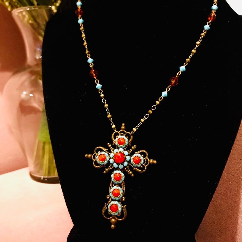 Intricate Cross Beaded Necklace